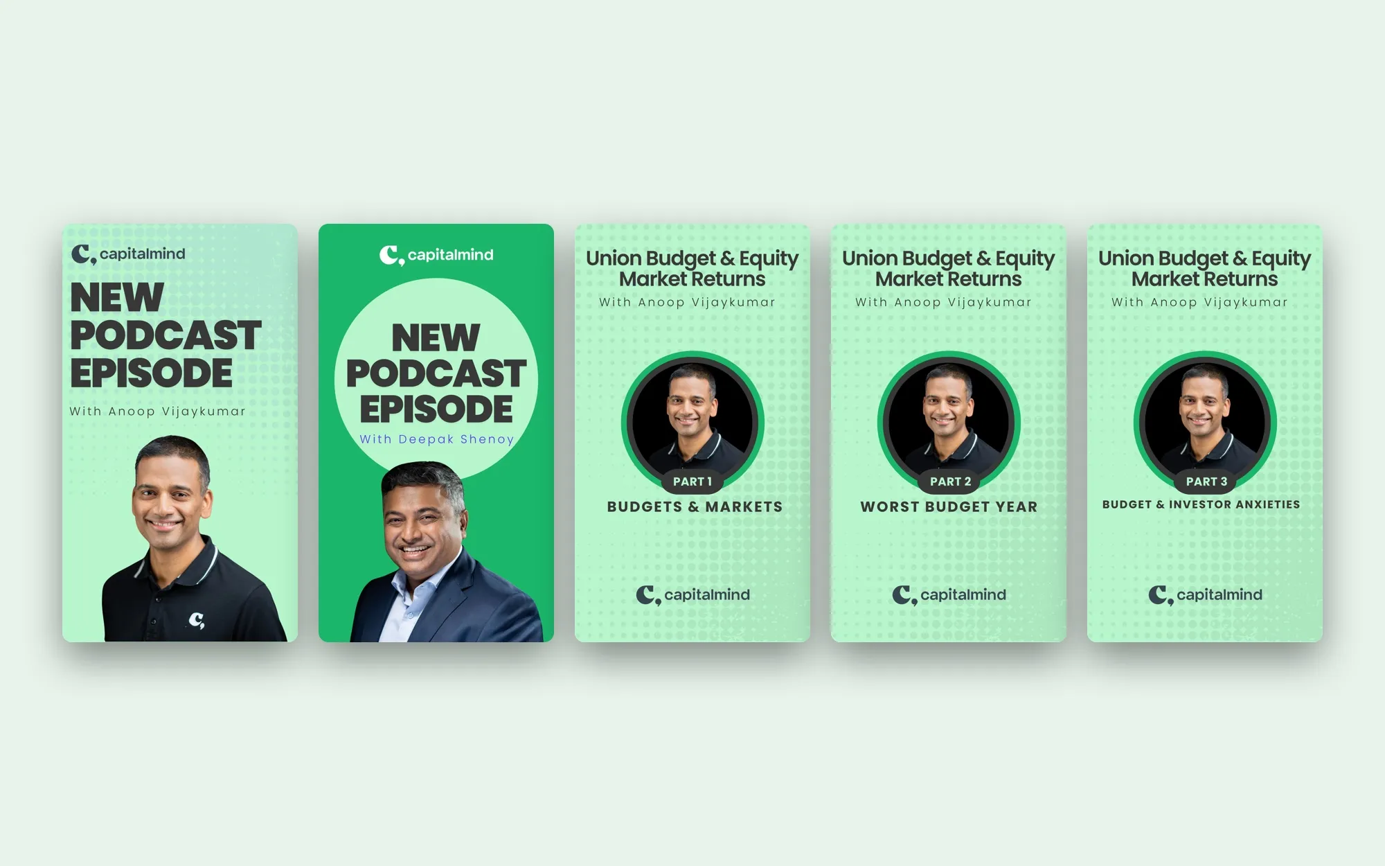 Five vertical Short covers: two new-episode announcements, and parts 1 to 3 of Union Budget & Equity Market Returns with Anoop Vijaykumar.