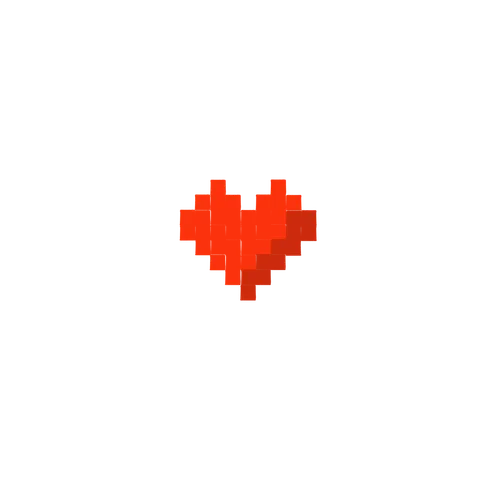 A heart built from red-orange paper squares, a little uneven.