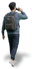 Miniature Suhruth walking off with a backpack, on his way somewhere